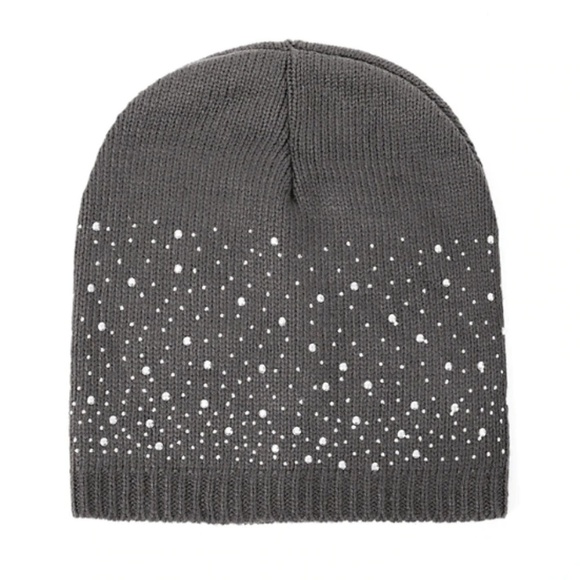 Rhinestone starkly Gray beanie cap - Picture 3 of 4